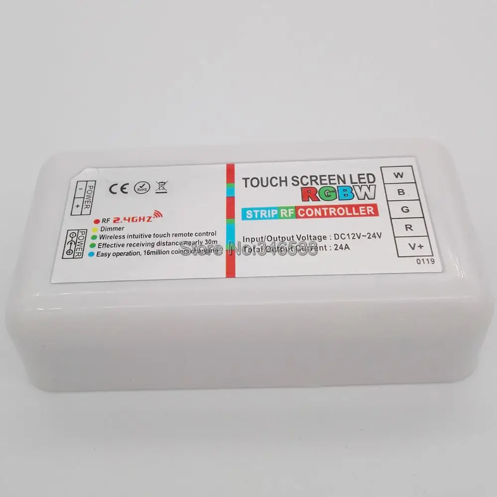 DC 12V 24V 24A 288W RGBW LED Controller 2.4G RF Touch Screen Remote Control 6A per Channel for RGBW LED Strip Tape