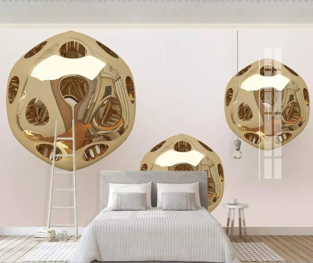 

3D stylish geometric golan ball gold living room background wall decoration wallpaper murals