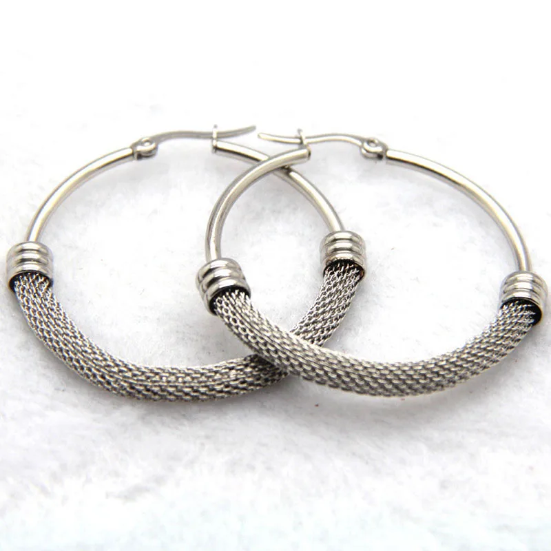 Wholesale price Women Brand T Show Big O Earring Trendy 2 Colors Stainless Steel  Jewelry Net Round Hoop Earrings For Lovers