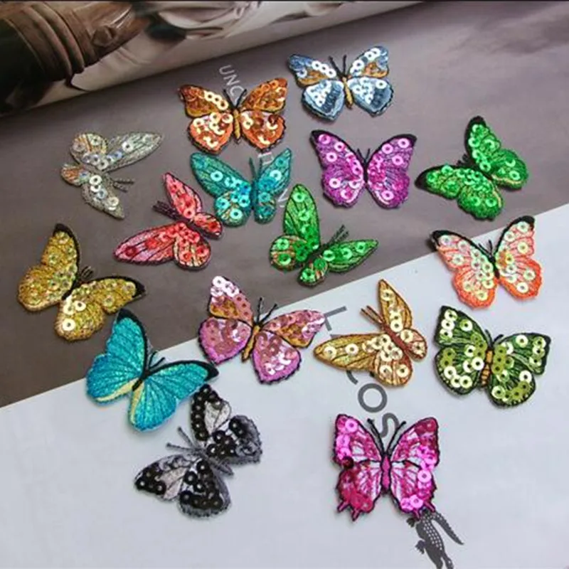 Iron-On Embroidered Sequin Butterfly Applique children clothes patch applique embroidery accessories