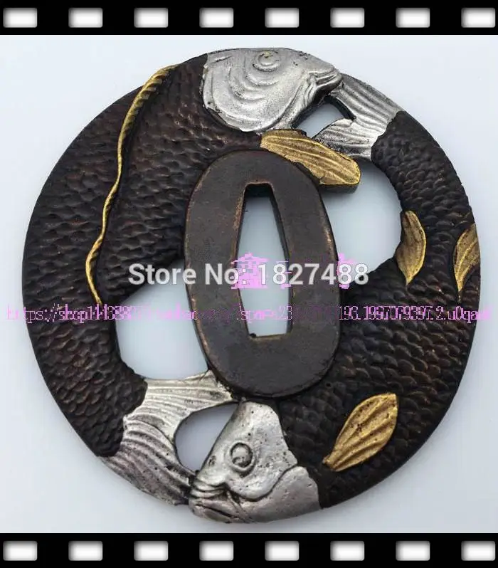 High Quallty Japanese katana Copper Tsuba WAKIZASHI Sword Accessories W/Double Fish Design