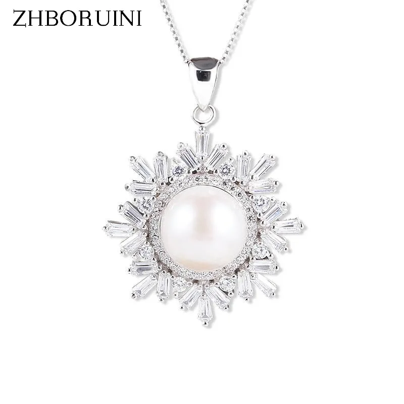 ZHBORUINI Fashion Pearl Necklace Pearl Jewelry Natural Freshwater Pearl Snowflake Pendant 925 Sterling Silver Jewelry For Women