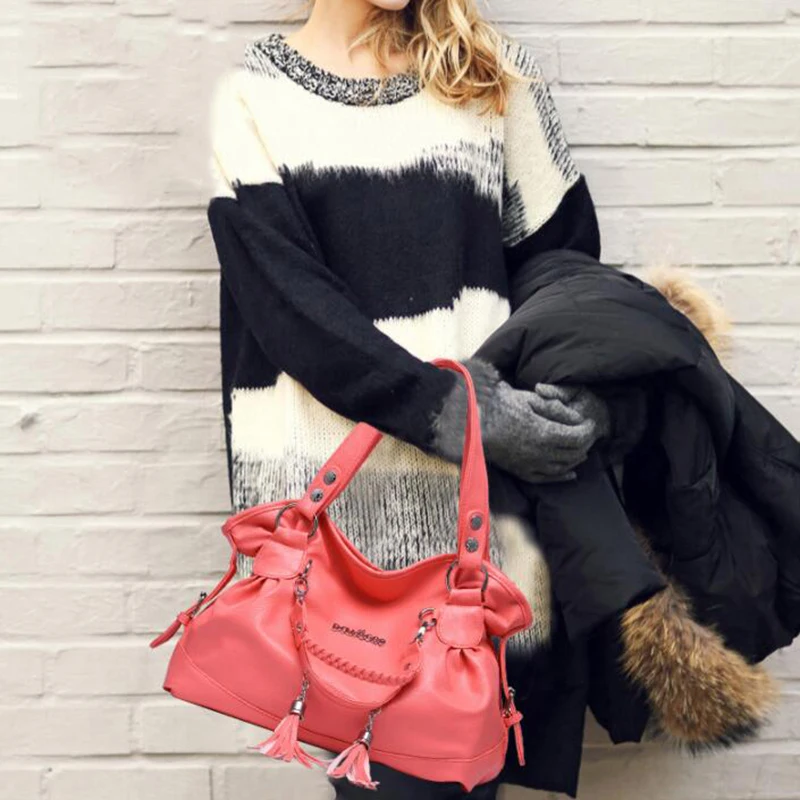 

Large Capacity Single Shoulder Carrying Crossbody Bag Spring Middle-Aged and Elderly Soft Leather Tassel Bag