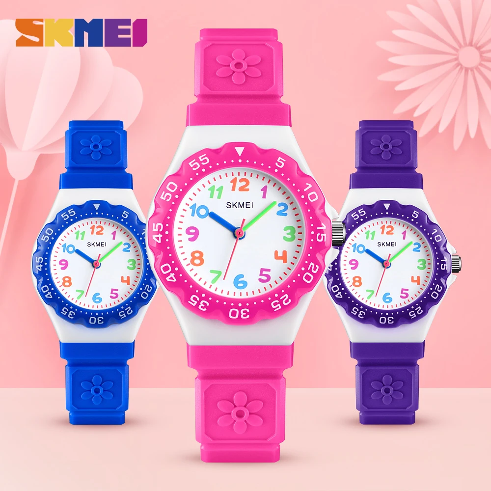 Azul del reloj SKMEI nuevo lindo niños de dibujos animados reloj chico chica estudiante deportes al aire libre 50 metros impermeable de la PU pulsera reloj de cuarzo 1483