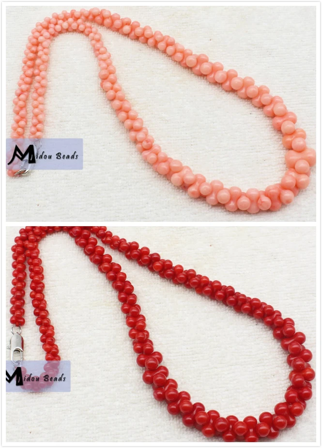 3x6-7x12mm White,Red Coral Bone shape Necklace 17