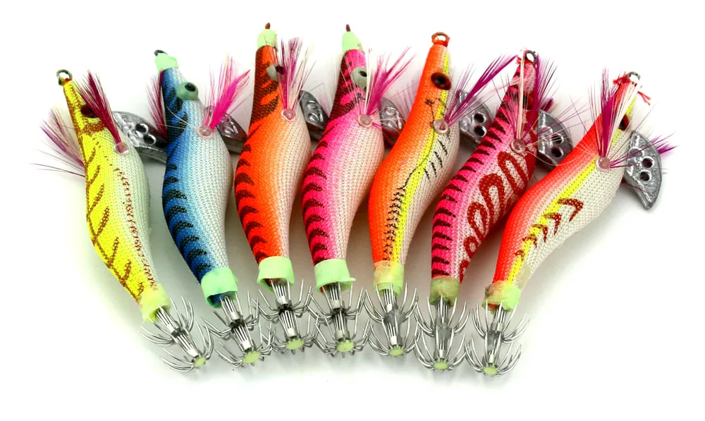 New Arrival 7pcs Iscas Artificiais Shrimp Fishing Lure Squid Hooks Jig Hard Bait Cuttlefish Lures Lead Head Feather Hooks