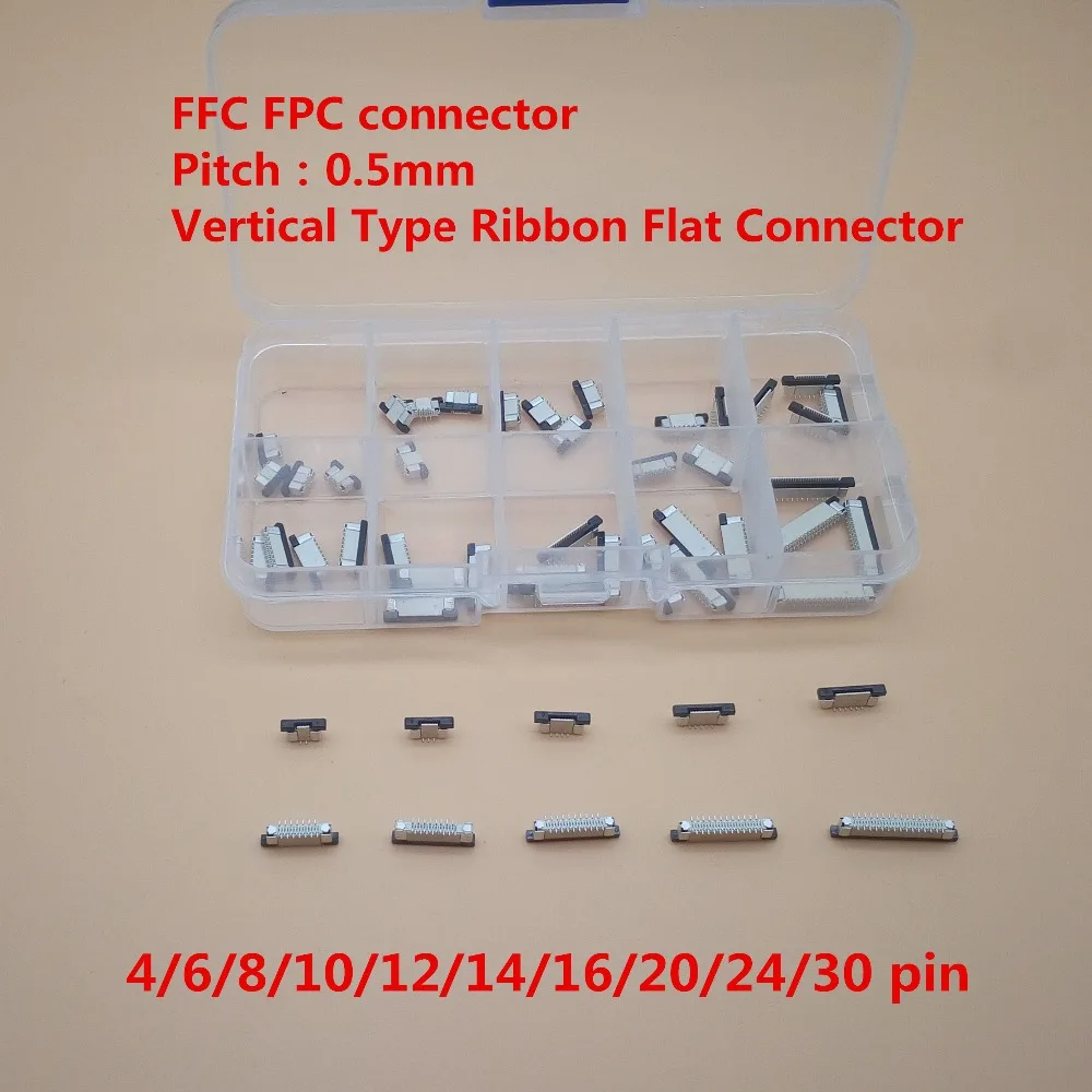 50Pcs/lot 0.5mm 4/6/8/10/12/14/16/20/24/30P Vertical Type FFC FPC Socket 0.5mm Pitch Flexible Flat Cable Connector