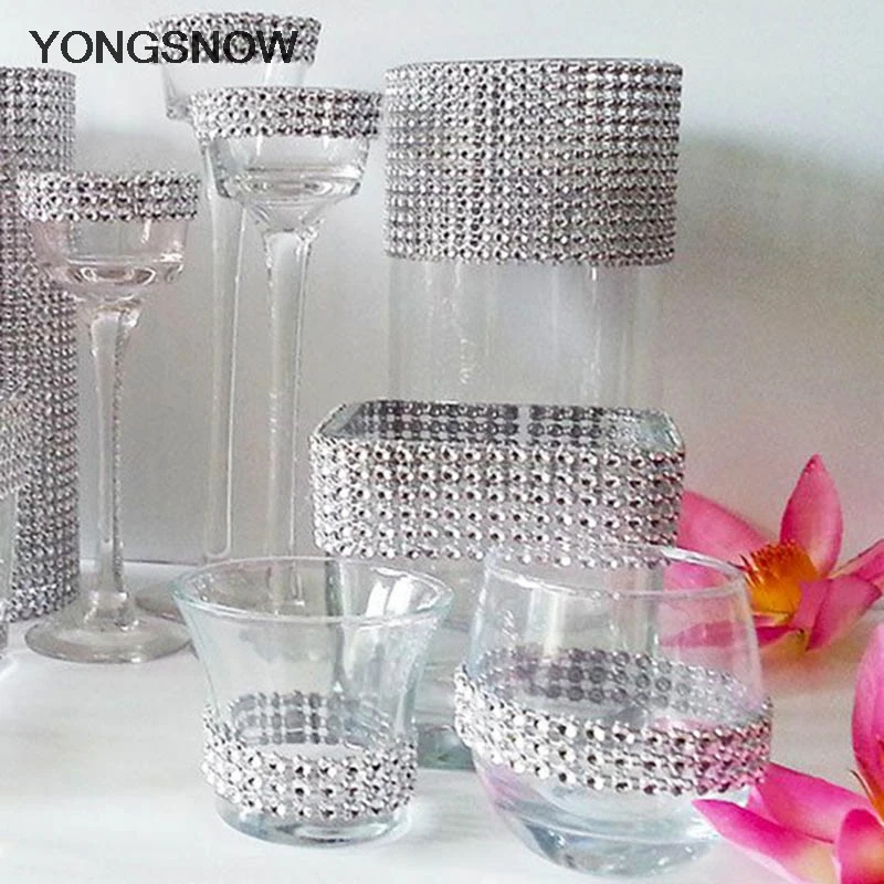 1yard 12cm Crystal Roll Ribbon Bling Diamond Mesh Wrap Silver Plastic Rhinestone Mesh Roll Tape Cake Wrap Mesh Birthday Decor