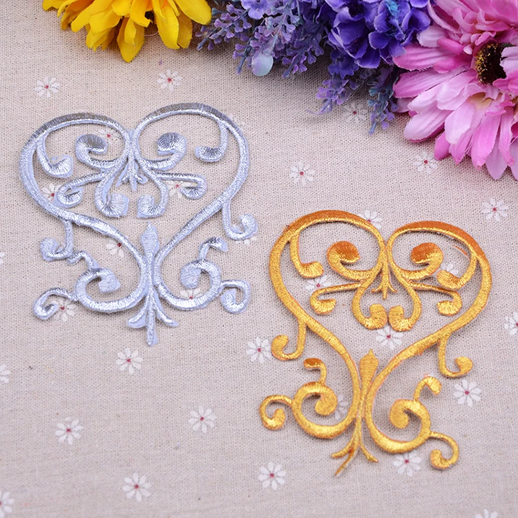 20 pieces/lot Hot Sale Golden And Silver Embroidered Patch Ironing On Applique Lace Garment Embroidery  Patch DIY Accessory