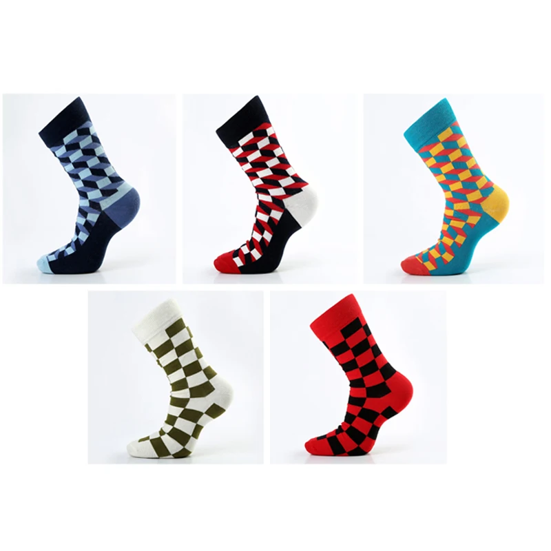 Chải kỹ Bông Men Vớ Tất Cả Các Mùa Compression Socks Đầy Màu Sắc Vui Dress Crew Vớ Men Big Size 39-46