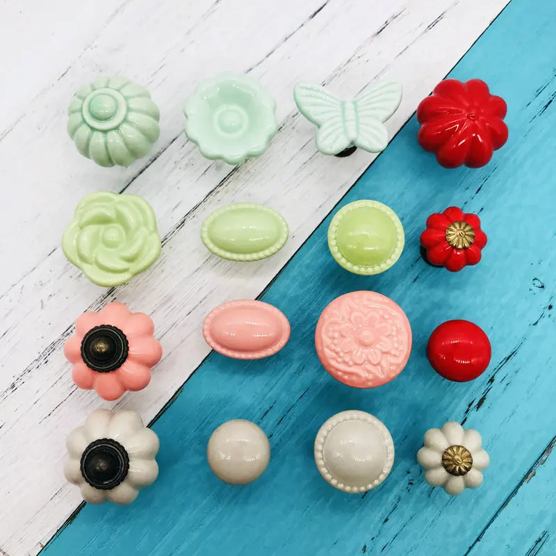 1x Modern Euro Design Cute Ceramic Knobs and Handles Door Cupboard Drawer Kitchen Pull Knob Handicraft Handle for Kids Furniture