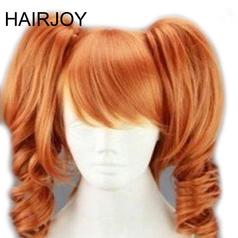 HAIRJOY ​​45cm średniej długości pomarańczowa peruka do cosplay żaroodporne impreza przebierana peruki syntetyczne 2 klips na kucyk 7 kolorów