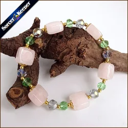 Reiki Natural Pink Quartz Charm SilverColor Bracelets & Bangles for Women With Crystal Beads Stretch Bracelet Femme Jewelry