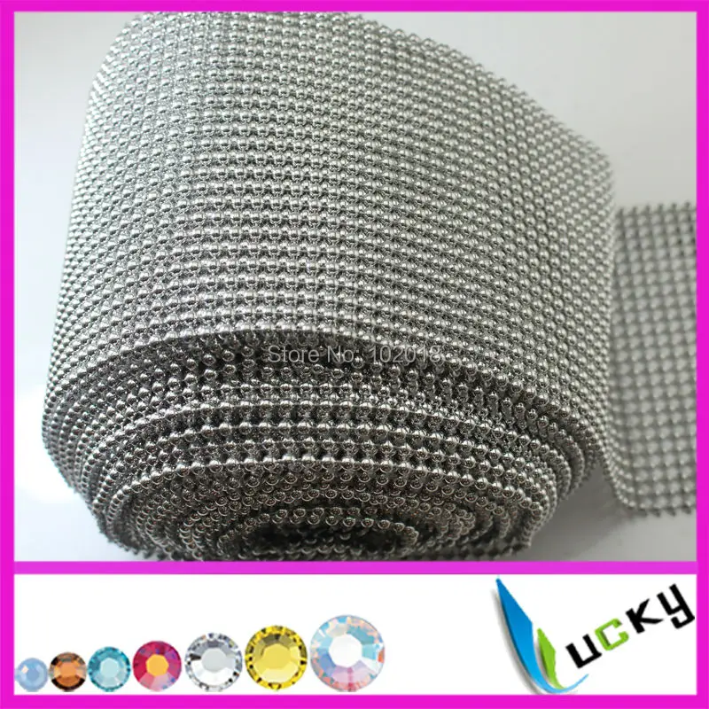 

5 ярдов Пришить 24 ряда пластик 4 мм горный хрусталь жемчуг сетка ленточная отделка