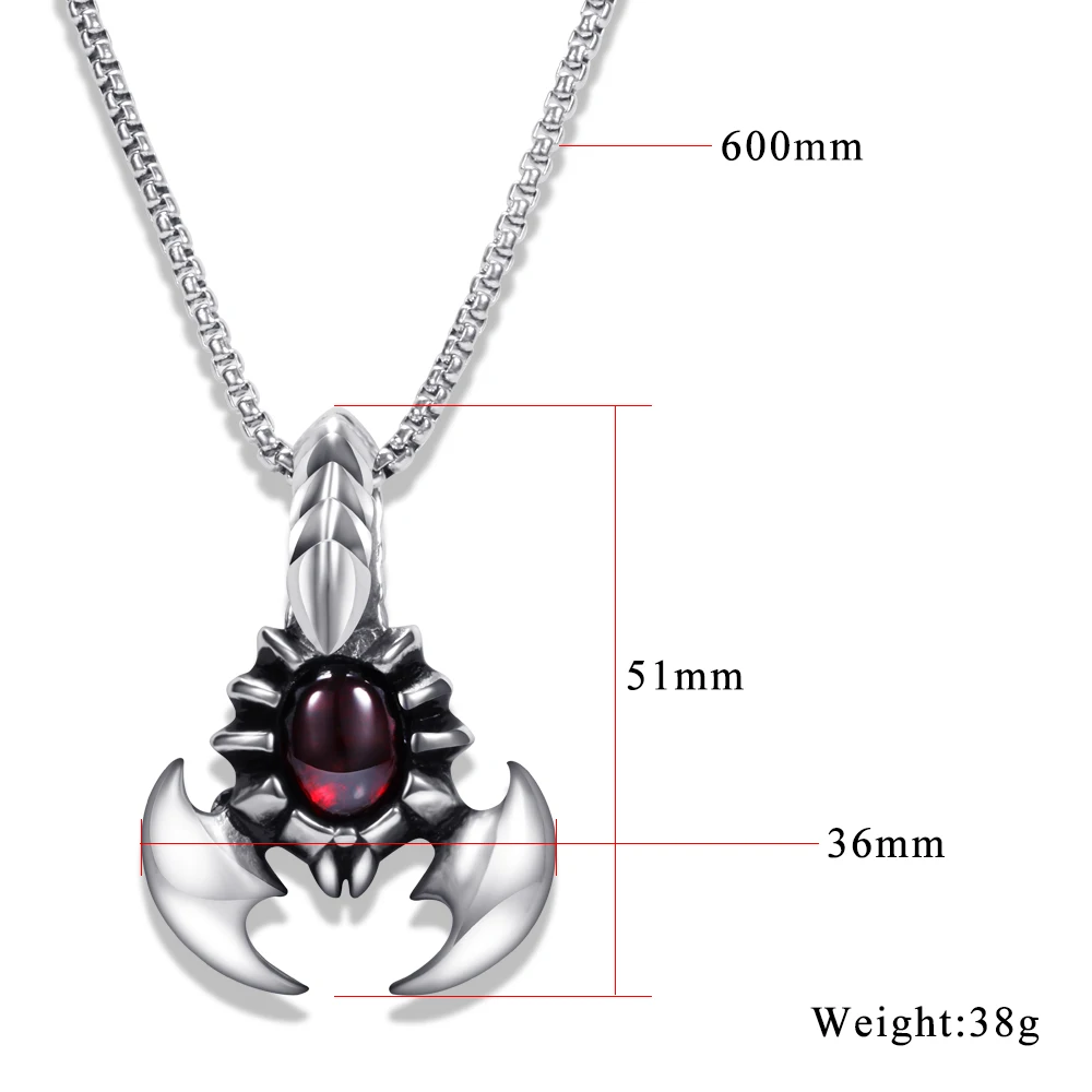 Handsome scorpion king red stone men pendant domineering exaggerated alternative titanium steel necklace boyfriend gift