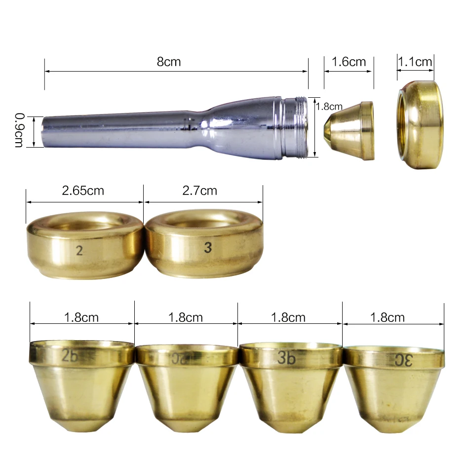 MUKU Trumpet Accessories 1-1 2c 3c 2b 3b Size Trumpet Mouthpiece Copper Gold 1 set With box Musical instrument accessories