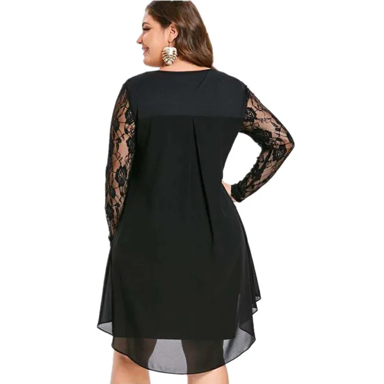 Black Plus Size Evening Dress Short Elegant Lace Chiffon Mother of the Bride Dress Long Sleeve Formal Party Dress Robe De Soiree