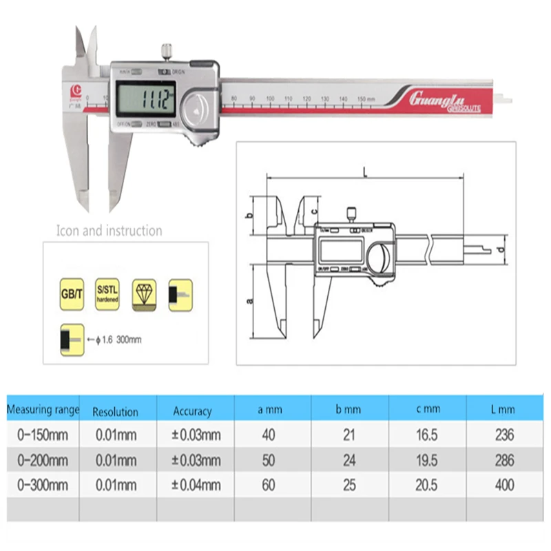 GUANGLU Absolute Digital Caliper 0-150/200/300mm Stainless Steel Electronic Measurement Instruments Vernier Caliper Measure Tool