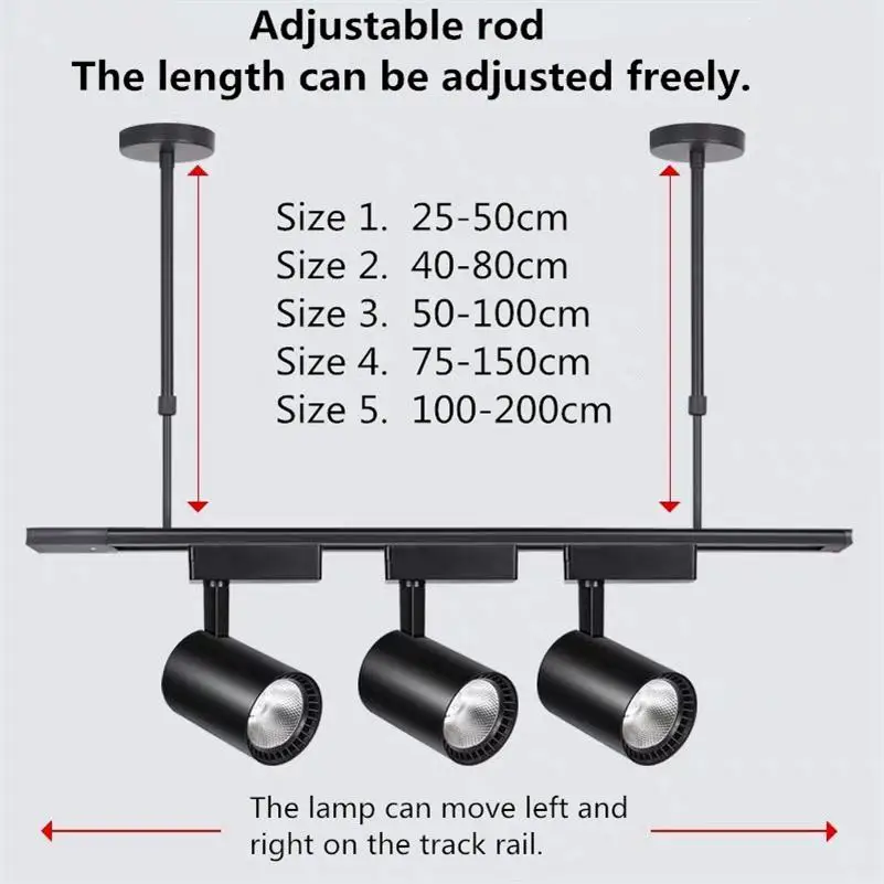 Track Lighting Spotlights Suspension Accessories Adjustable Long Rod Ceiling Tracking Mounted Extension Tube 20-200cm Rails