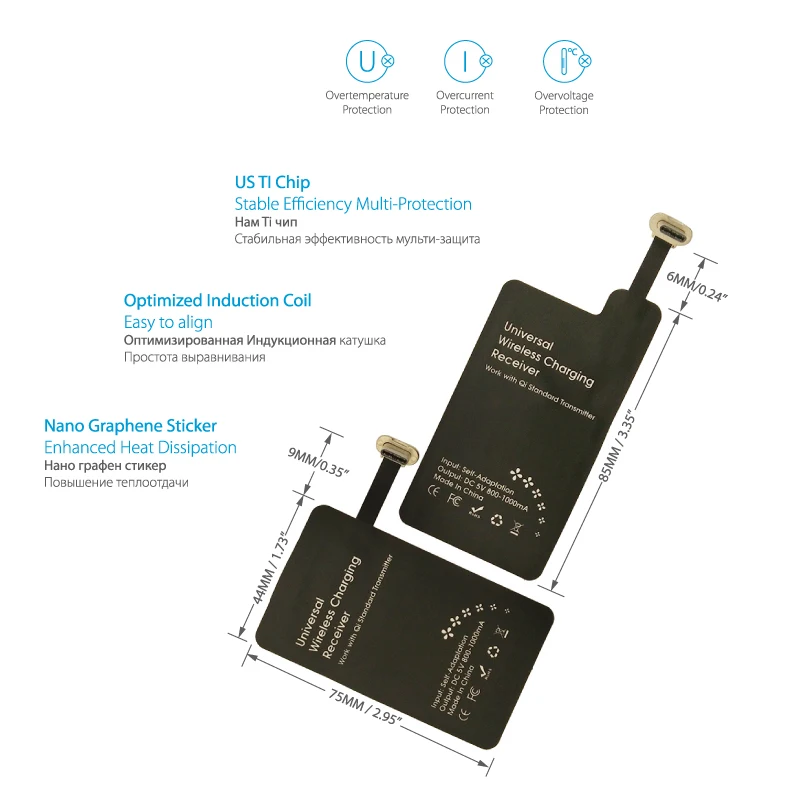 Type C Qi Wireless Charger Receiver 5W Fast Charging TI-Chip Adapter for rog phone2 All Non-Qi USB C Devices