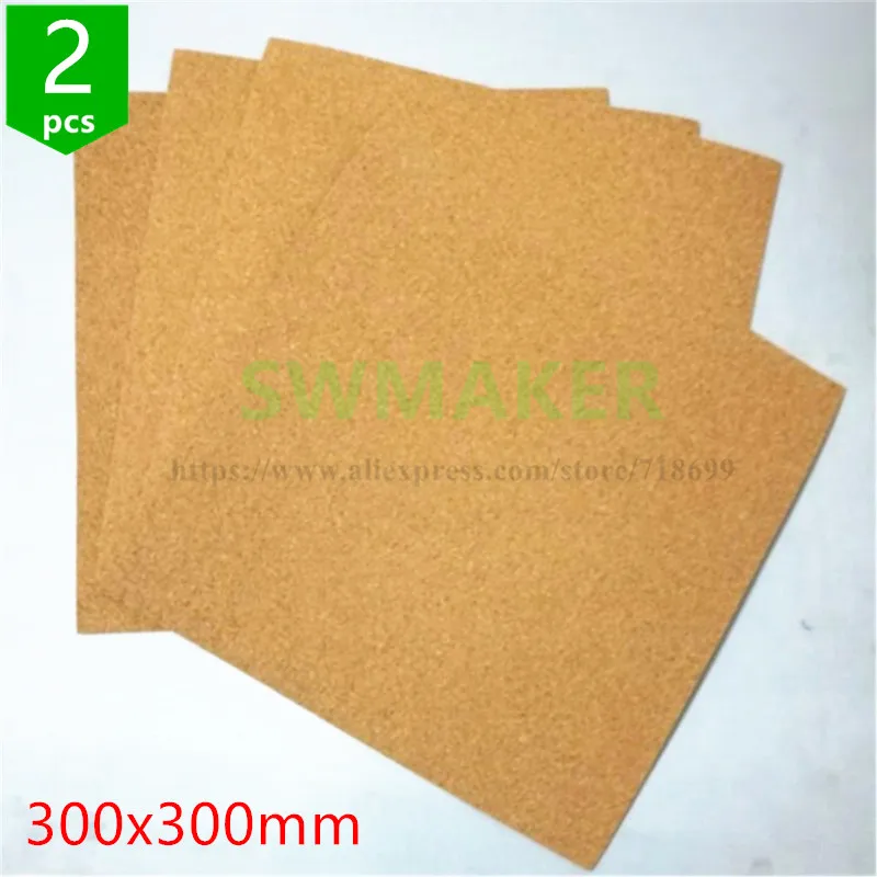 2pcs 300mm Squares cork sheet 2mm thick (300mm x 2mm) 100% natural cork plate for Reprap Lulzbot 3D printer