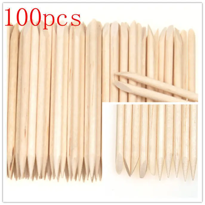 100Pcs Orange Wood Sticks Nail Art Care Salon Cuticle Pusher Remover Manicure Tool