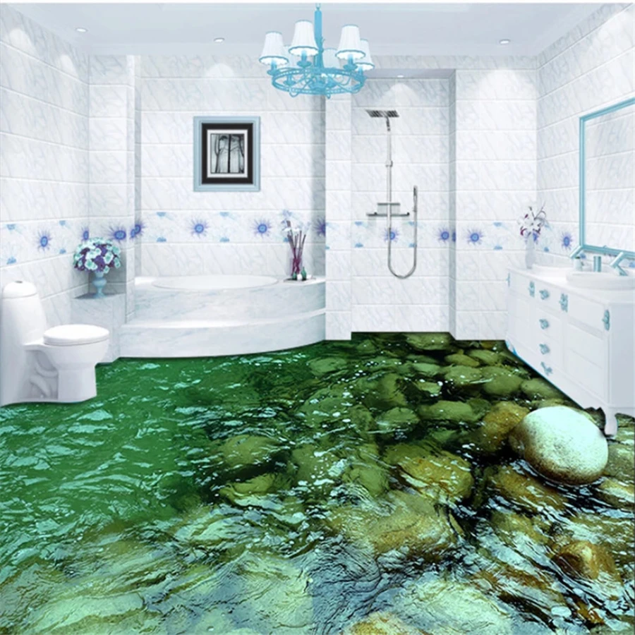 beibehang Custom floor 3D calm creek water bathroom background floor wall papers home decor elf-adhesive decorative 3d flooring