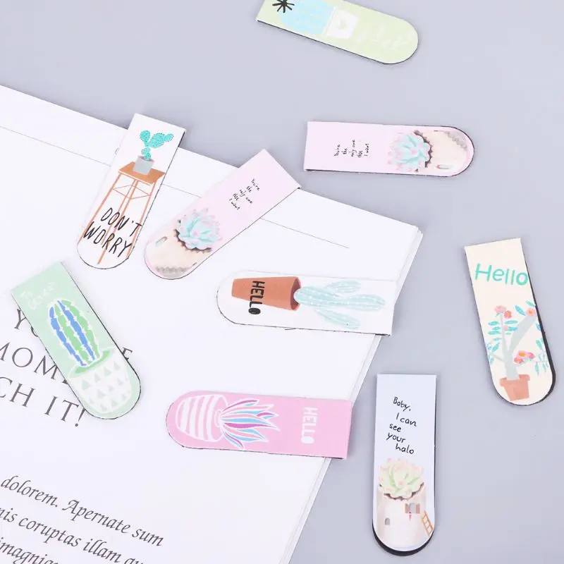 6pcs/set Fresh Cactus Magnetic Bookmarks Book Marker Page Clip Office Supplies