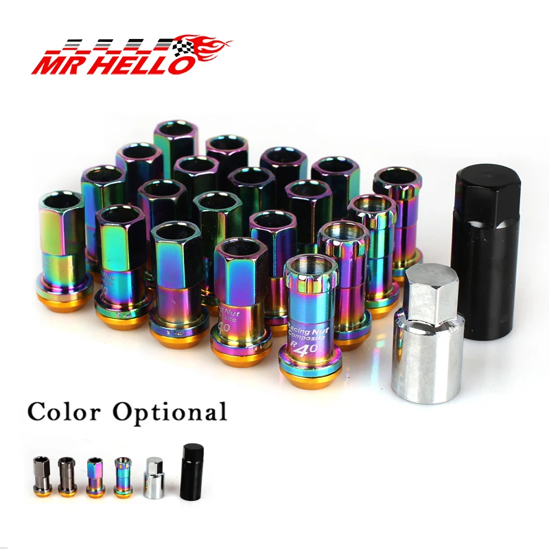 New R40 Style 44mm Wheel Nuts Steel M12x1.5/1.25 Racing Lug Nuts 20pcs lock racing lug nuts + 2 set security key