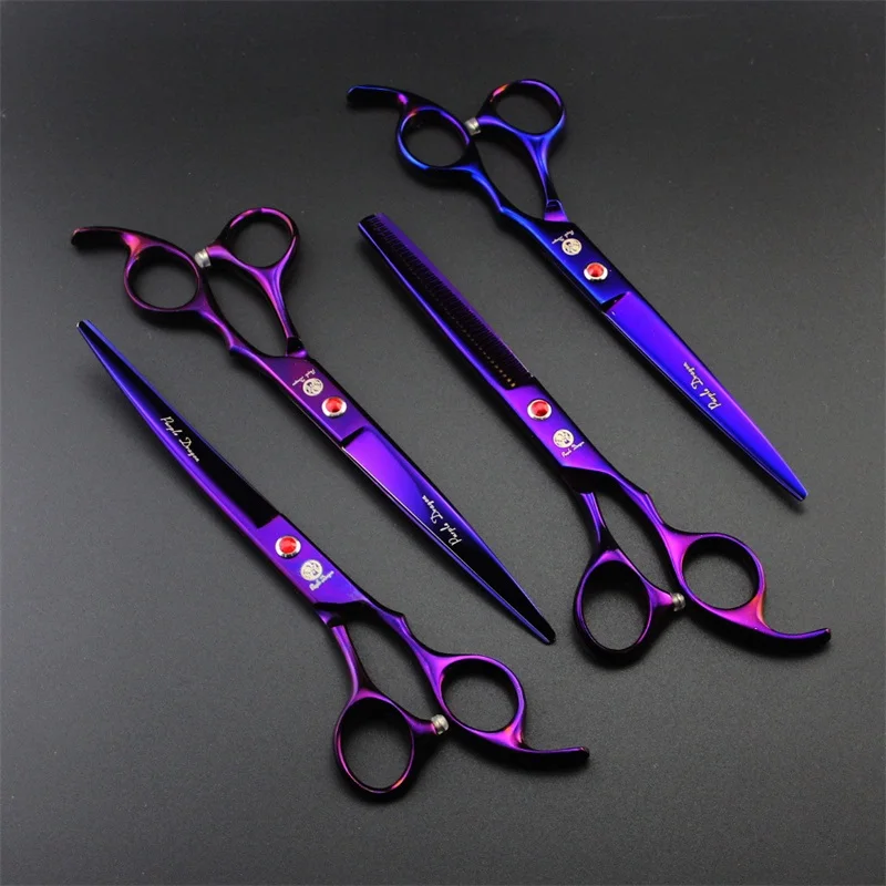 Purple dragon 7.0 inch Professional pet grooming scissors dogs shears hair cutter Straight & Curved & Thinning 4pcs/set