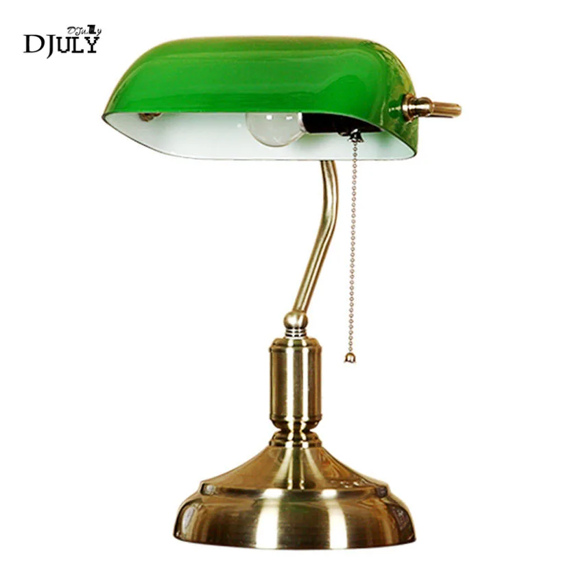 

Art Deco Retro Bank Table Lamp Country Decoration for Living Room Bedroom Study Pull Line Reading Light Makeup Table Lighting