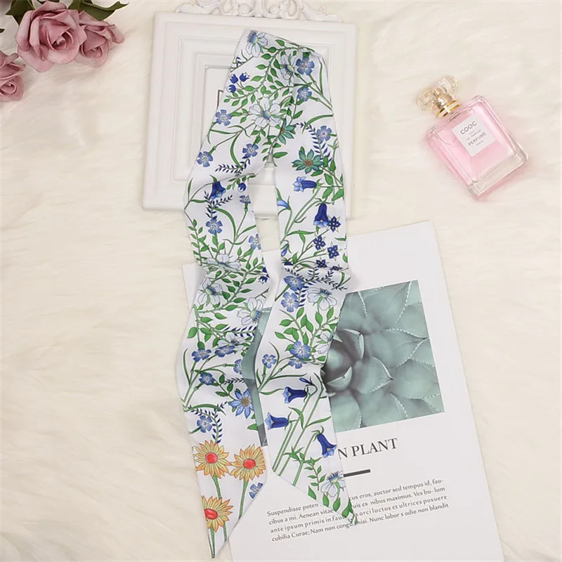 女性のための花柄のシルクスカーフ,新しいデザイン,高級ブランド,花柄,スカーフ,ヘッドバンド,2023