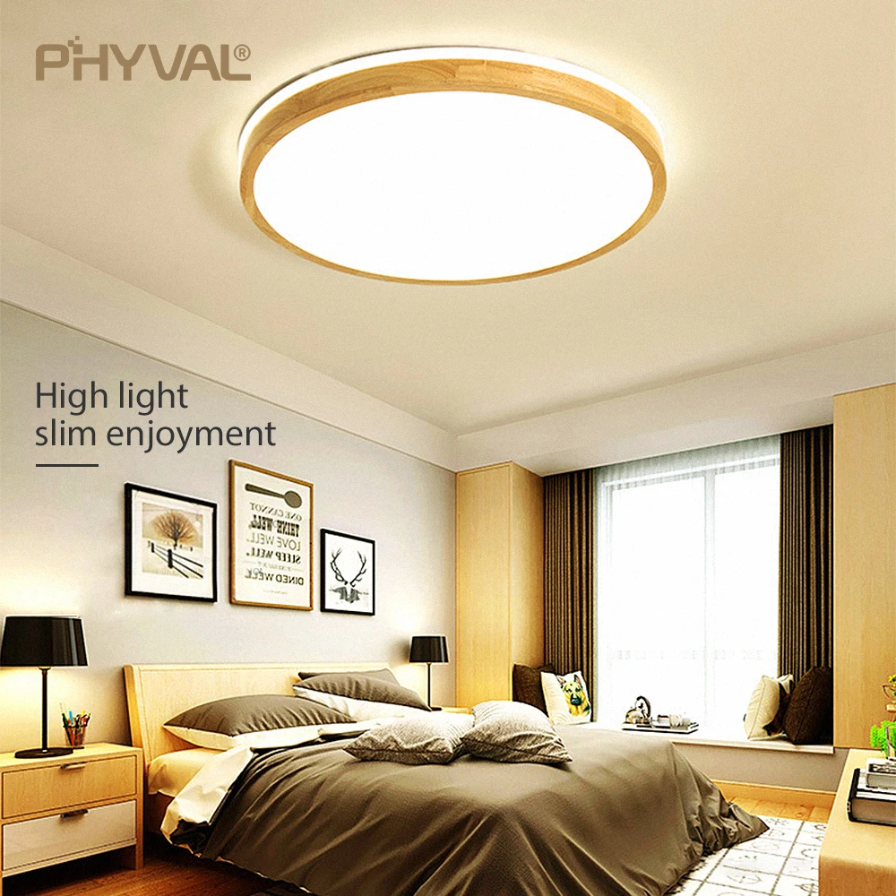 

Wooden LED Ceiling Lamp Round Square 7cm Surface Mounted Ceiling Light modern Living Room Bedroom Kitchen Ceiling Hotel Lighting