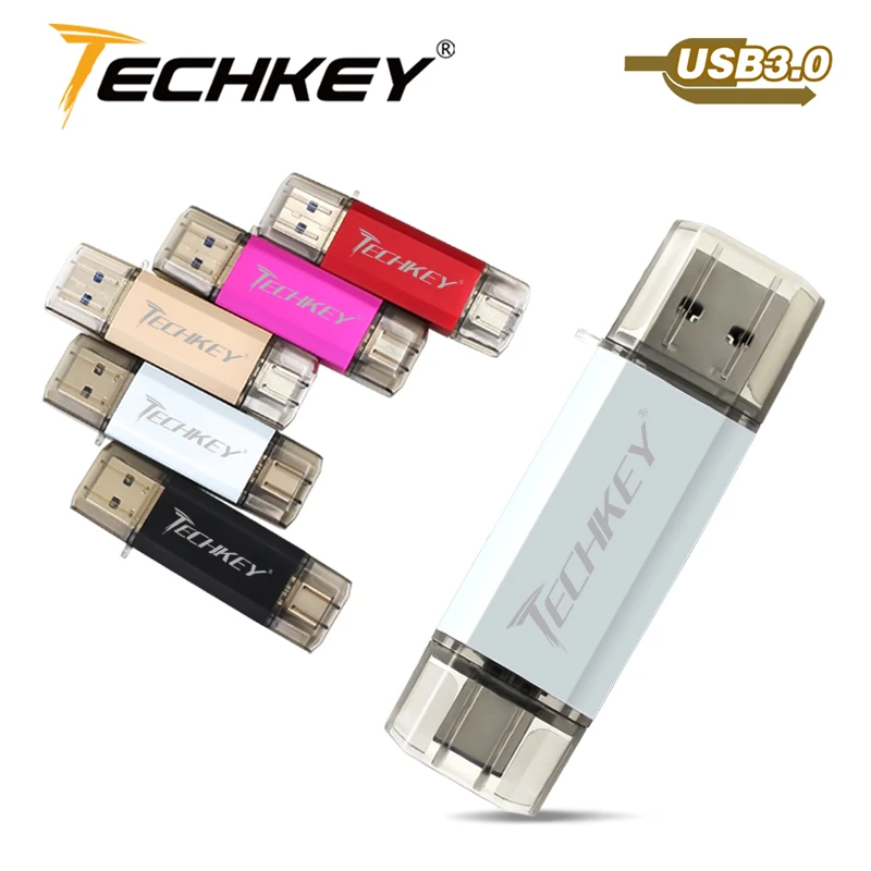 TECHKEY ที่เก็บข้อมูล Usb ประเภท C แฟลชไดร์ฟ128Gb Type-C 3.1 64GB โลหะที่กำหนดเองปากกาไดรฟ์32GB 16GB สำหรับโทรศัพท์ Micro Flash ประเภท C