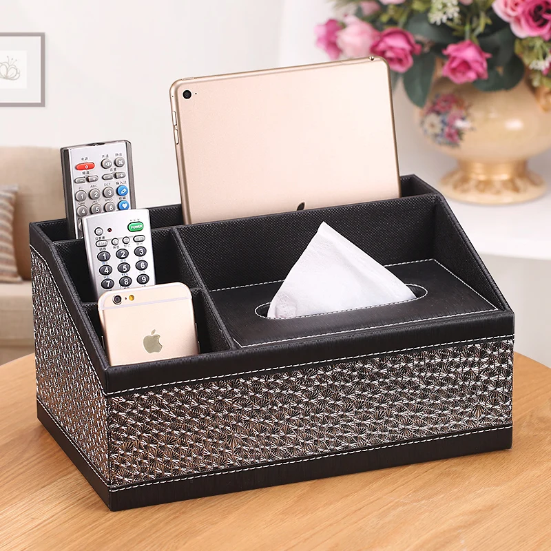 NEW Tissue Box Multi functional Napkin Holder PU Leather Remote Controller Storage Box Desk Organizer