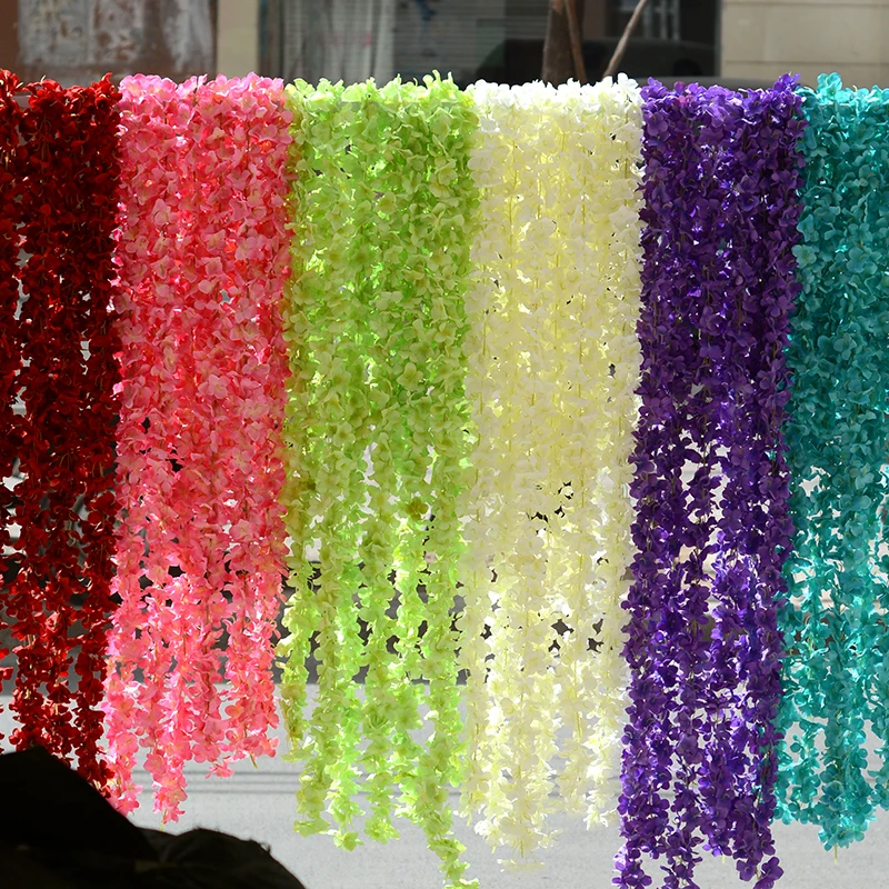 5 Pics 200CM Rattan Strip Artificial Flowers Hydrangea Romantic Home Party Wedding Decorative Garlands Silk Wisteria DIY Gifts