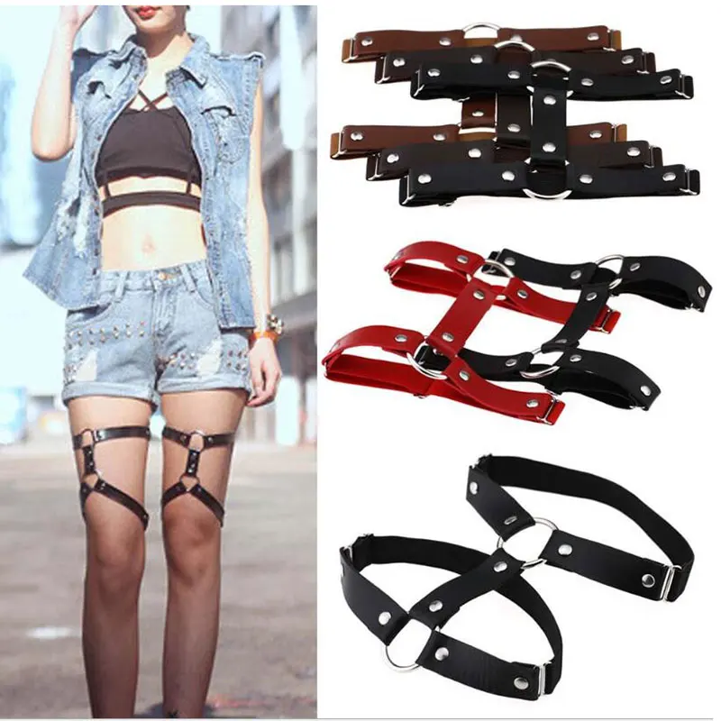 Female Sexy Harajuku PU Leather Garter Belt Punk Leather Garters Leg Ring Harness Gifts Adjustable Rock club Punk Jewelry