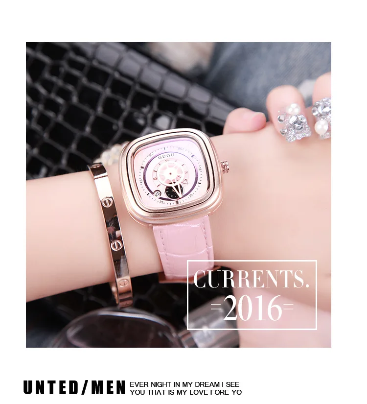 Fashion Brand Large Dial Square Woman Calendar Clock Hight Quality Genuine Leather Luxury Ladies Gift Quartz Dress Wrist Watches