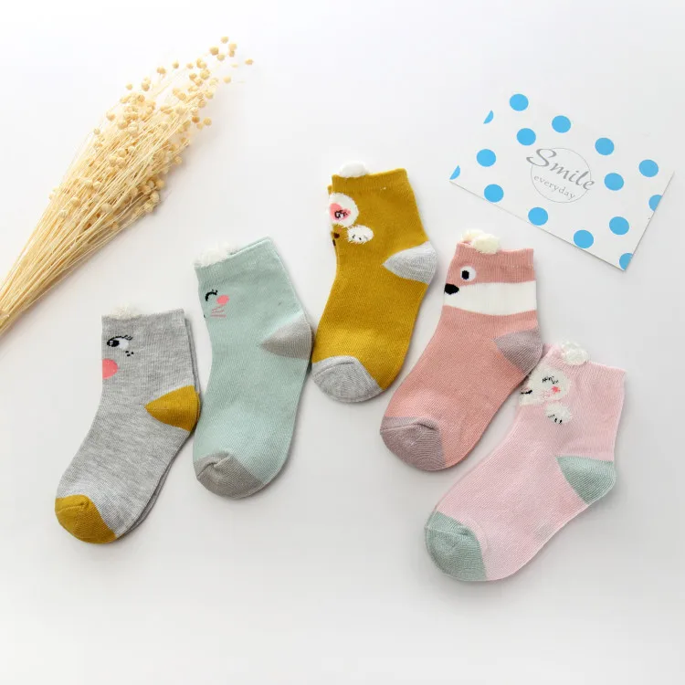 5pairs/lot New Fashion Boys And Girls Socks Ins New Cotton Socks Children Spring Autumn Socks Lovely Cartoon Sock