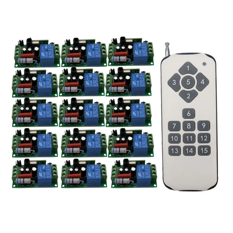 

RF Wireless Remote Control AC 220 V 10 A 1 channel 15Receiver +1* Transmitter Learning code Universal power switch