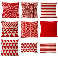 Nordic Geometric Red Christmas Pillow Cover Stripe Cushion Cover Home Decorative Throw Linen Pillowcase sofa Pillow Covers