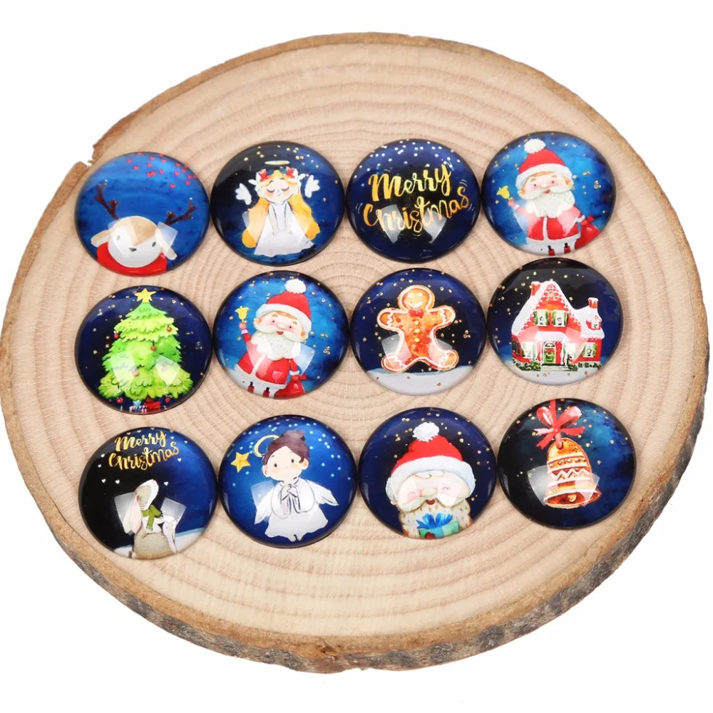 onwear christmas photo glsas cabochon 12mm 20mm 25mm round dome mix santa claus tree deer cameo jewelry findings