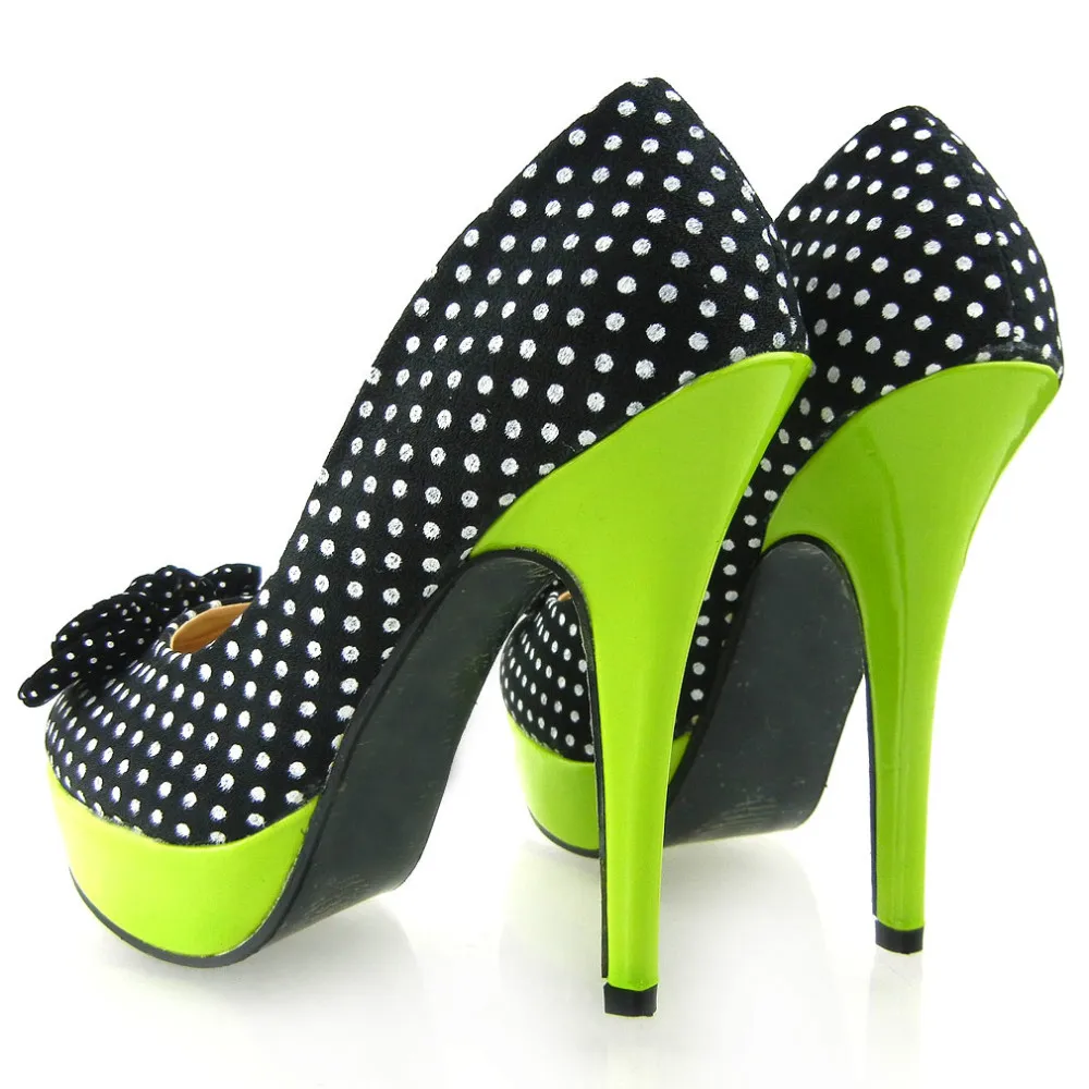 LF30426 Womens Fashion Polka Dots Bow High Heel Platform Stiletto Club/Party Pumps Shoes