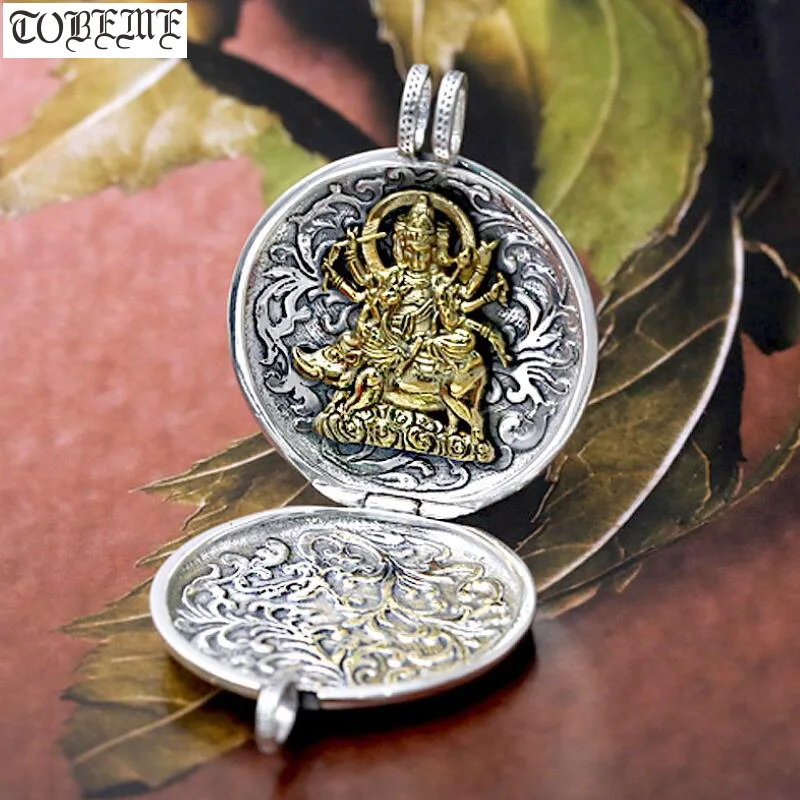 

NEW! 100% 990 Silver Tibetan Six Words Gau Box Pendant Real Pure Silver Buddhist Marici Buddha Statue Prayer Box Pendant Vajra