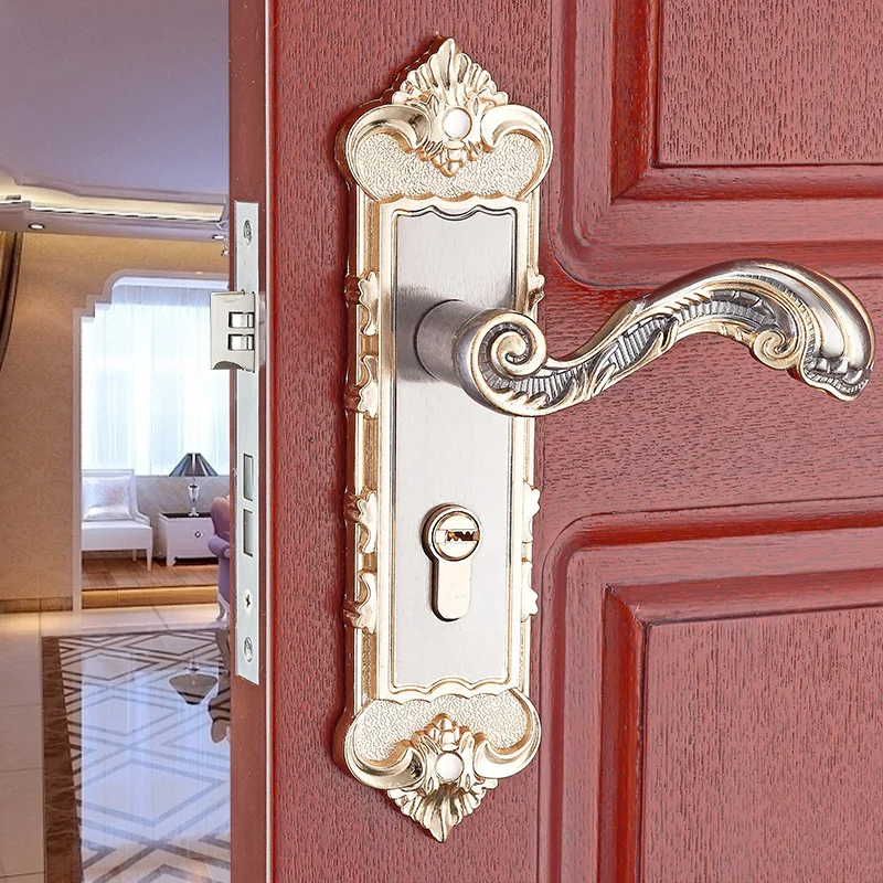 

European retro aluminum silver white indoor Door handle bedroom door lock solid wood door door mechanical lock