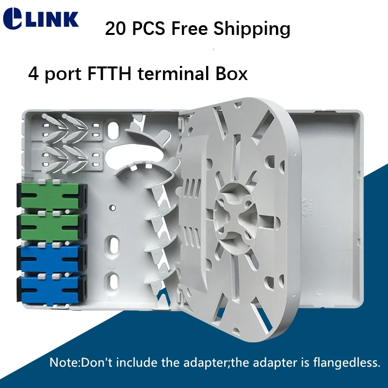 4 port FTTH termination box for SC flangeless adapter ABS junction box optical fiber distribution box free shipping ELINK 20 PCS