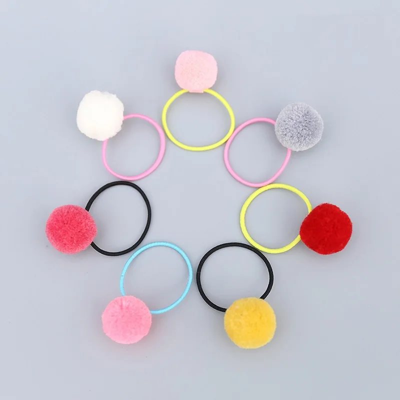 30pcs Fashion Cute Pom Pom Elastic Hair Bands Solid Color Balls Hair Ties Rubber Bands Princess Headwear Girls Hair Accessories