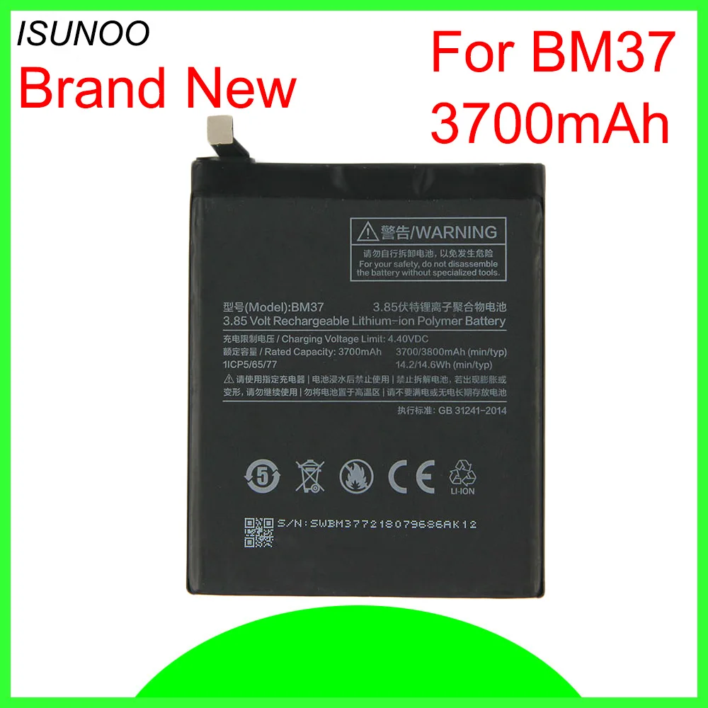 

ISUNOO BM37 Battery For Xiaomi Xiao mi Mi 5s plus Mi5s plus 3700mAh Mobile Phone Batteries