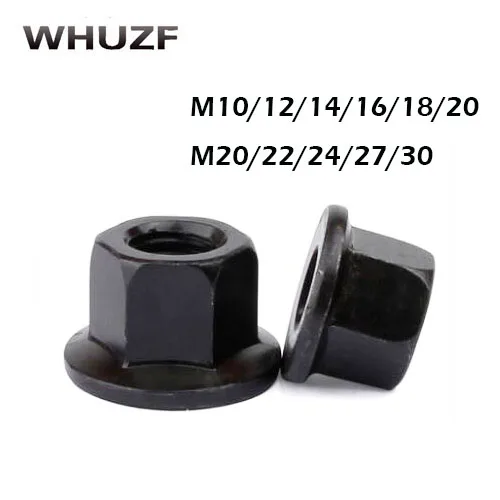 

Carbon steel Flange nuts with pad nut platen hexagon nuts black thickened nut M10 M12 M14 M16 M18 M20 M22 M24 M27 M30 nut