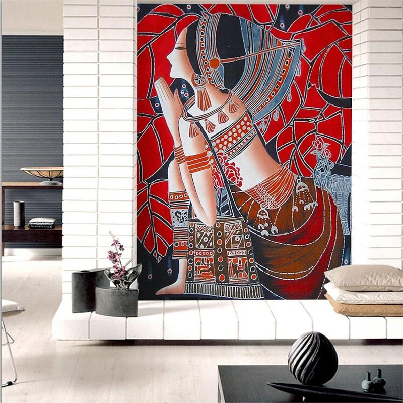 wellyu Custom wallpaper 3d photo murals retro hand-painted ethnic girl living room porch background wall paper papel de parede